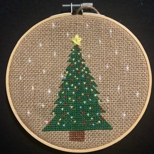 XMas Tree Crossstitch on burlap